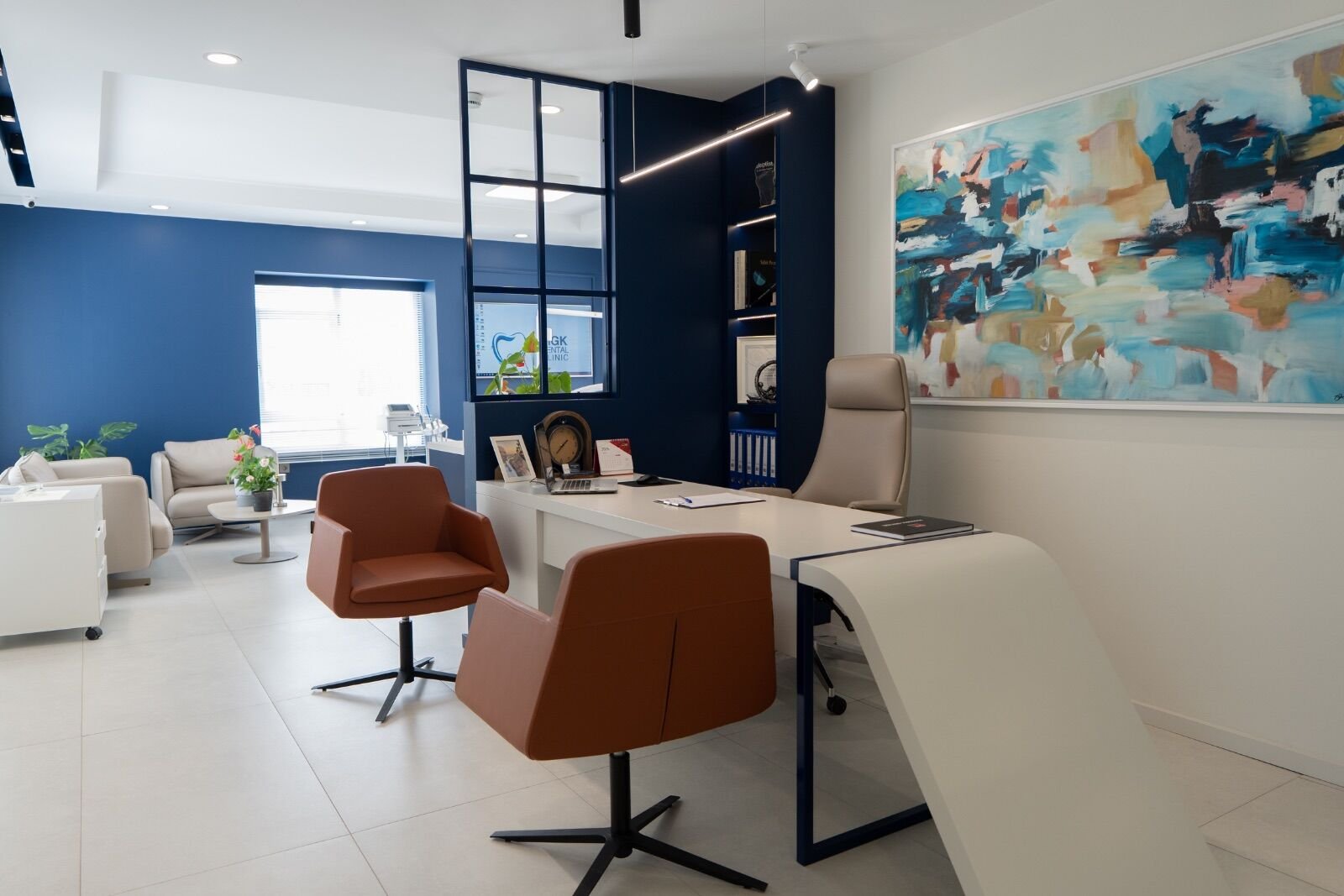 MGK Dental Arts — waiting lounge with warm light
